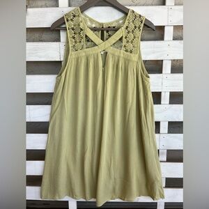 Entro Tunic Mini Dress Bohemian Sage Green Lace Cinched Gauzy Women's S